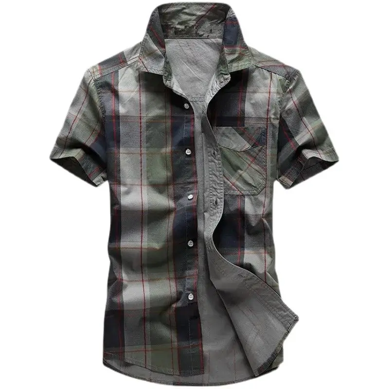 

Checkered Shirts Men's Short Sleeved Summer Men Business Leisure Middle-aged Young Cotton Work Shirt Thin Tops XXXXL