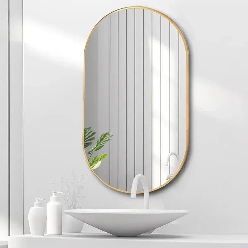 Bath Mirrors Oval Home Bathroom Mirror Wall Hanging Hotel No Punching Decorative Mirror Bedroom Dressing Mirror X