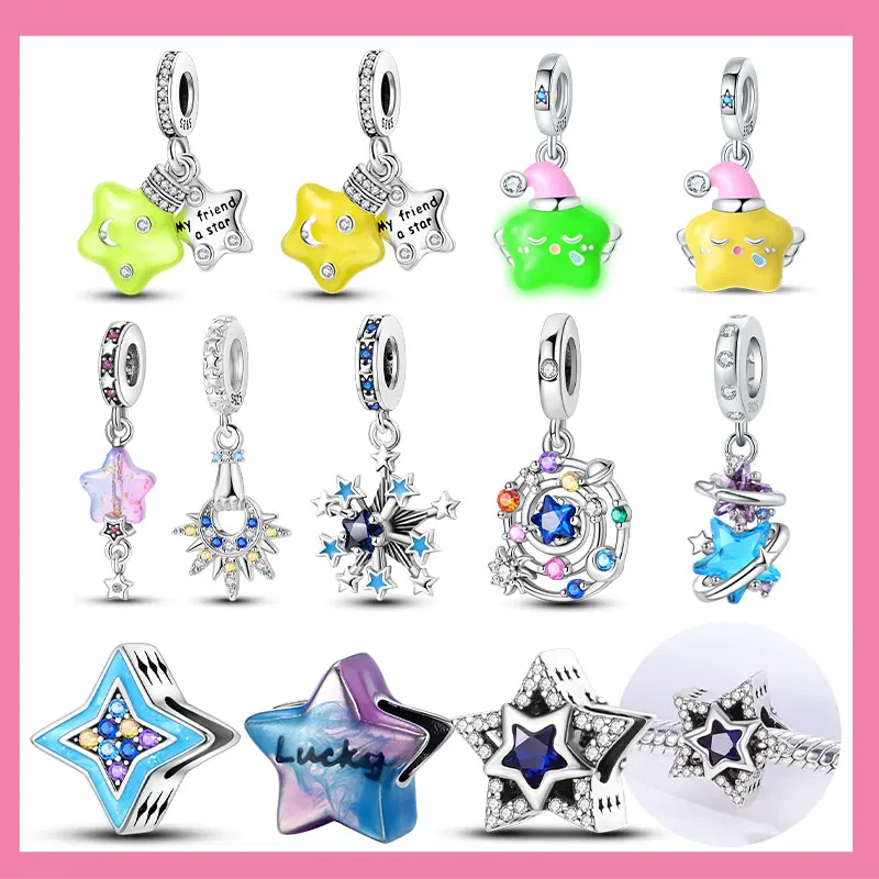 

Подвески из стерлингового серебра 925 пробы, серия звезд, бусины, светящиеся подвески, подходят для женщин, браслет, ожерелье, ювелирные изделия, подвески, подарок на годовщину своими руками