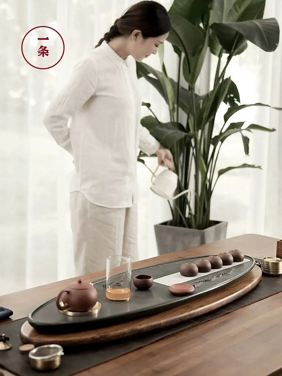 Black Stone Tray For Home Use, Made A Single Piece Of Natural Stone, Simple Japanese-Style Table, Handmade Modern Tray, Tea Sea