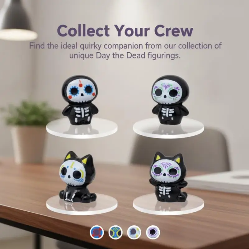 6Pcs Cute Mini Resin Sugar Skull Statues Adorable Cartoon For Halloween Decor