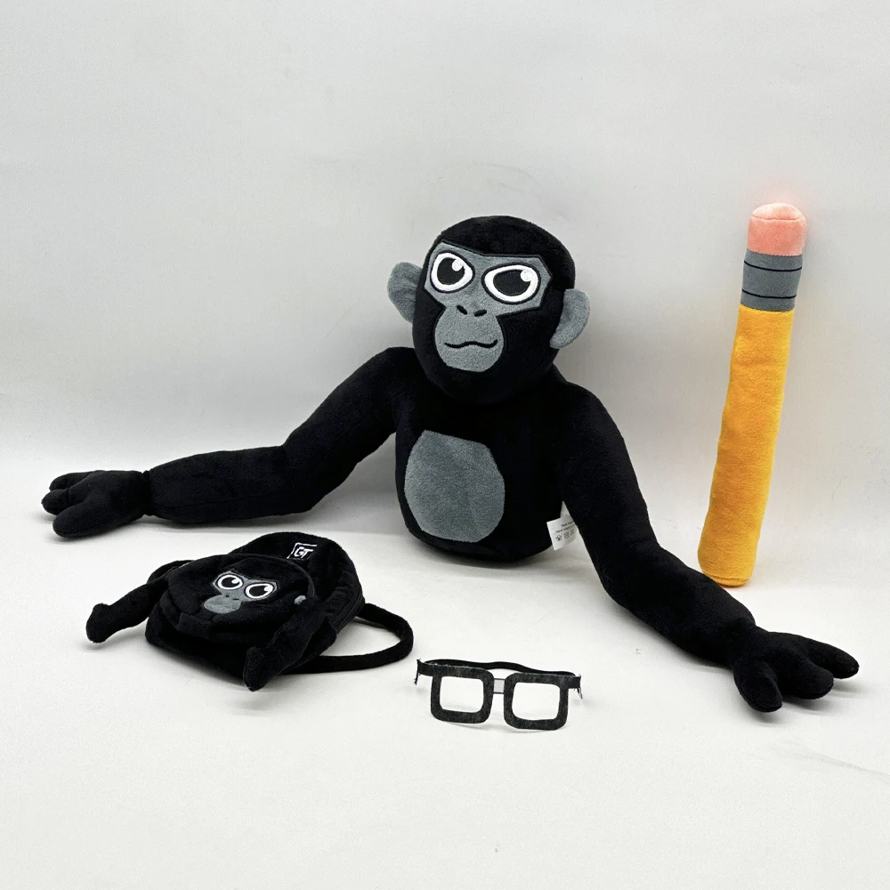 Endorsed Bag for School Gorilla with Black Frame Glasses and Pencil Plush Doll Cute Creative Design