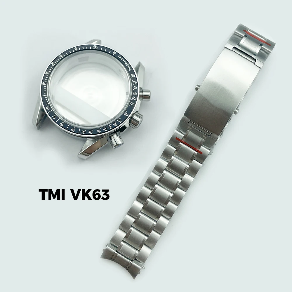 40mm Moon Watch Case Sapphire Crystal for TMI VK63 VK64 Quartz Movement Speed Classic Stainless Steel