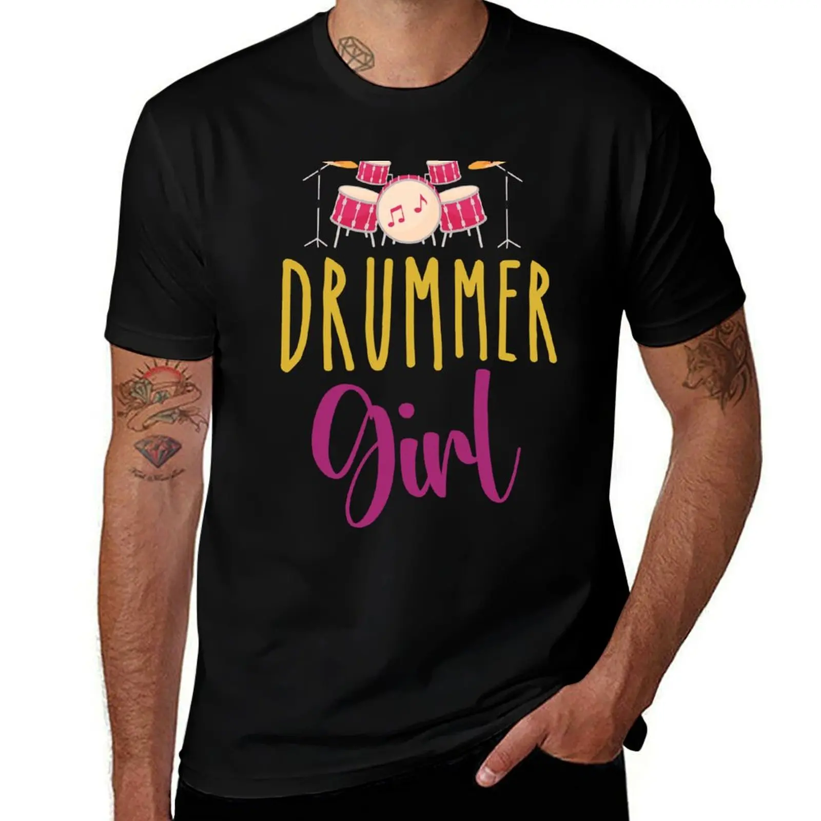 

Drummer Girl T-Shirt vintage graphic tee blue archive summer top T-shirts oversize mens white t shirts