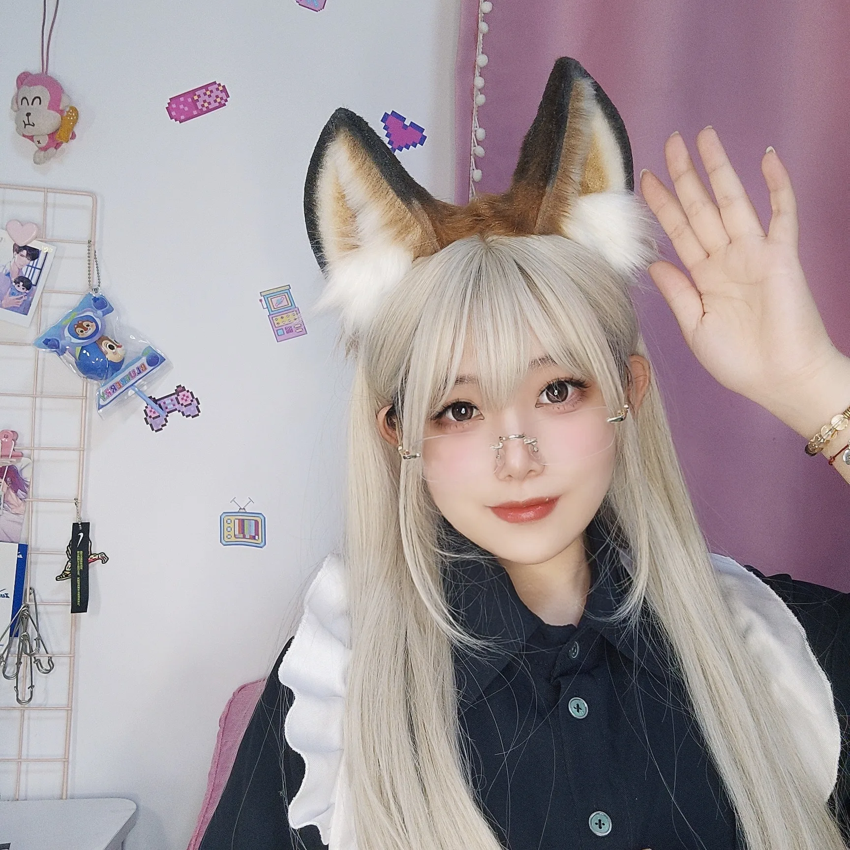 Cerchietti per capelli con orecchie di volpe e gatto peloso, copricapo di Halloween regolabile, accessori per costumi da festa, copricapo, accessori per capelli