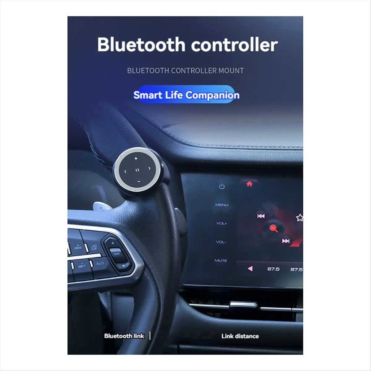 popop Steering Wheel Music Player Wireless Bluetooth Remote Control Button Multimedia for Smartphone Car Kit B