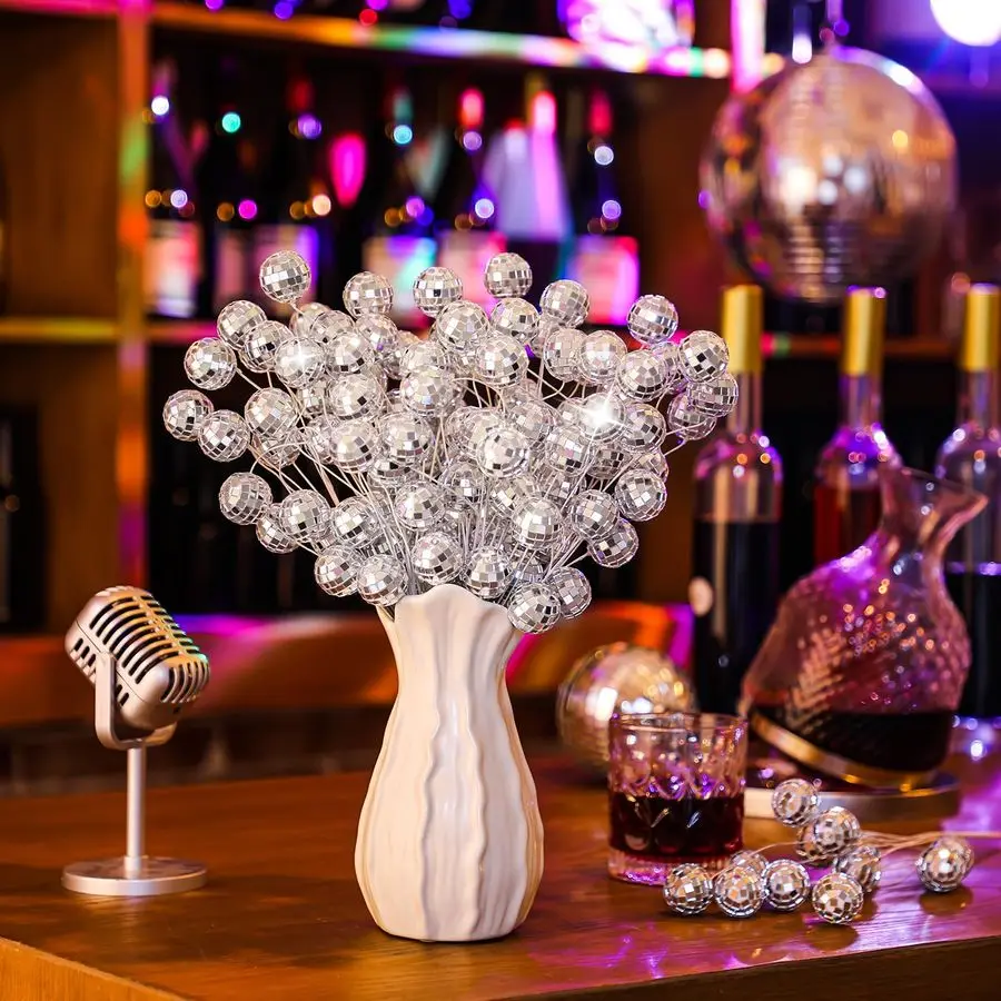 

20 шт. украшения для диско-шара, серебряные рождественские украшения, диско-шары, украшения для вечеринок, блестящие мини-цветочные палочки, оптом, 14 дюймов