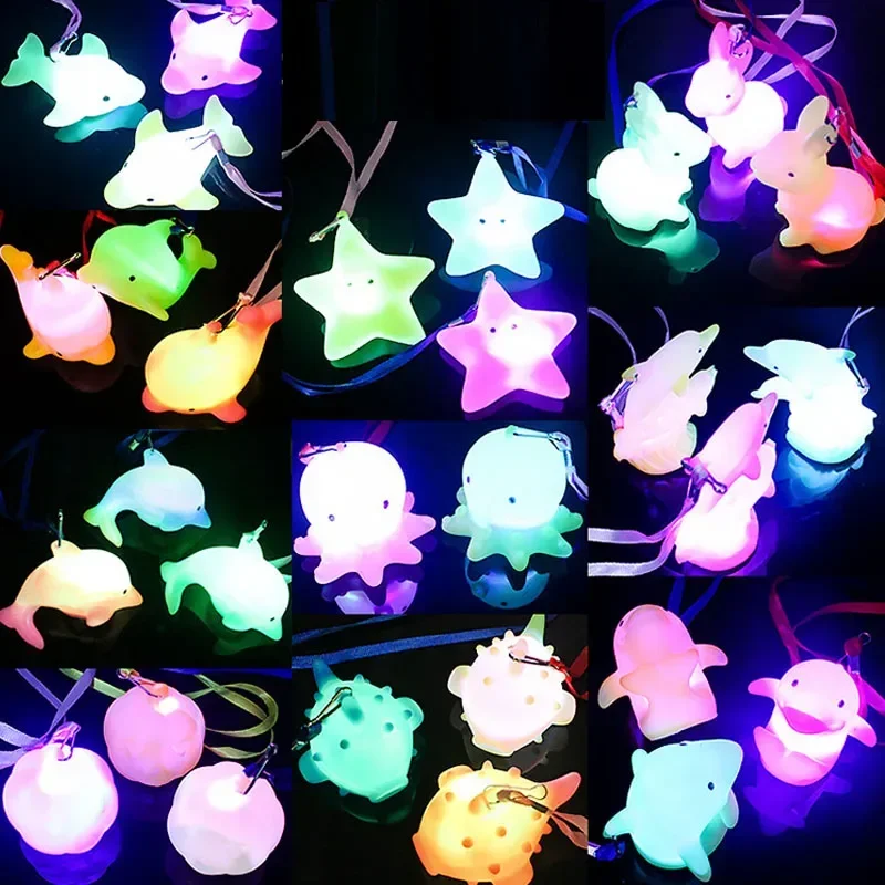 24pcs Festival Holiday LED Blinking Necklaces Fish Star Dolphin Pendant Glow Flash Lights Birthday Gift Toy