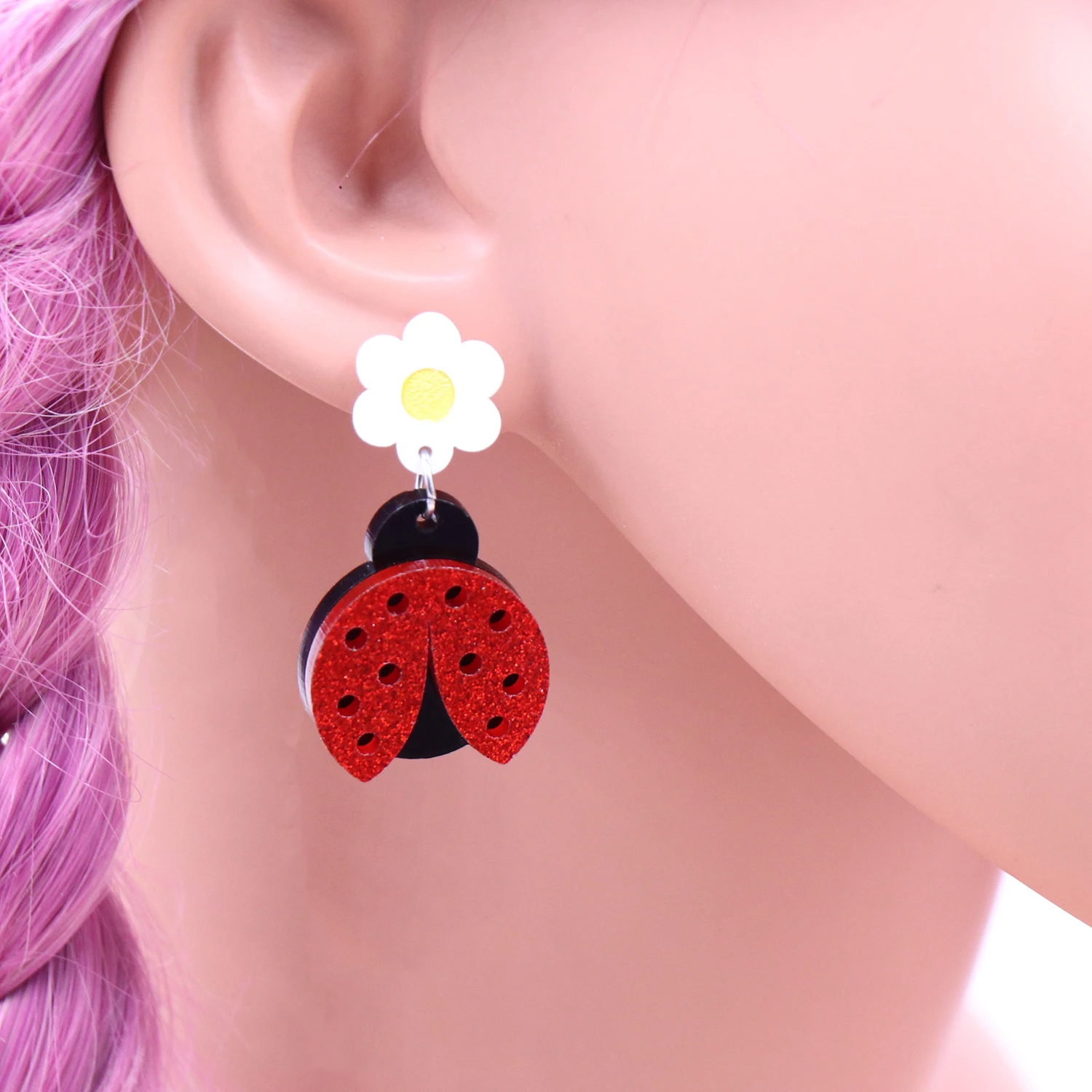 1pair Top fashion CN Drop Ladybug cute Acrylic earrings Jewelry for women