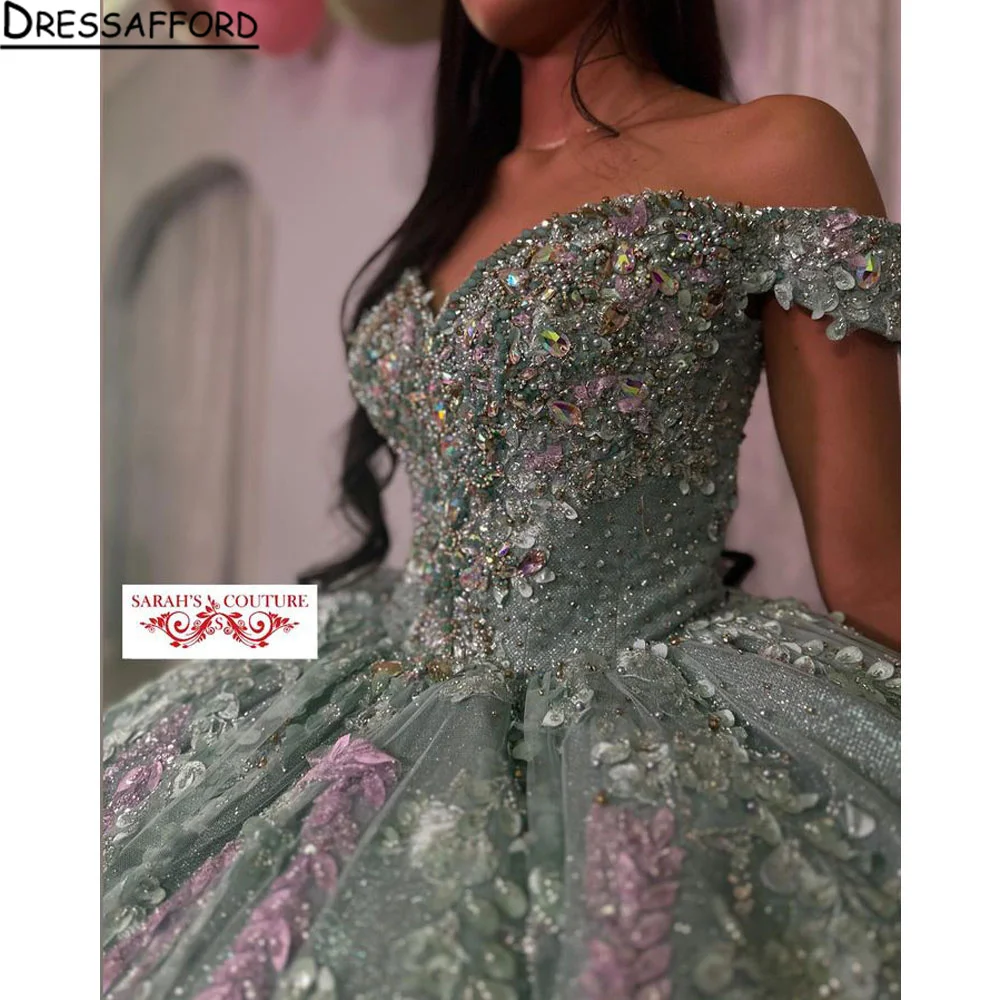 Mexican Lilac Ball Gown Quinceanera Dresses 3D Appliques Sweet 16 Dress Beaded One Shoulder Vestidos De 15 Años