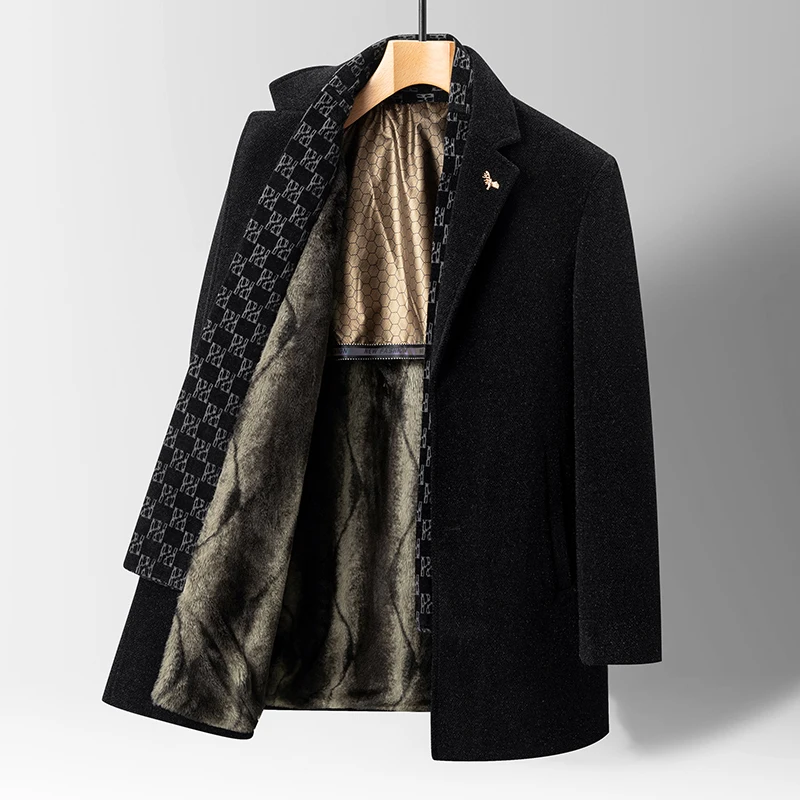 Men Wool Blends Trench Coats Autumn Winter Solid Color High Quality  Tailored Collar Wool Jacket Luxurious Brand Men\'s Clothing