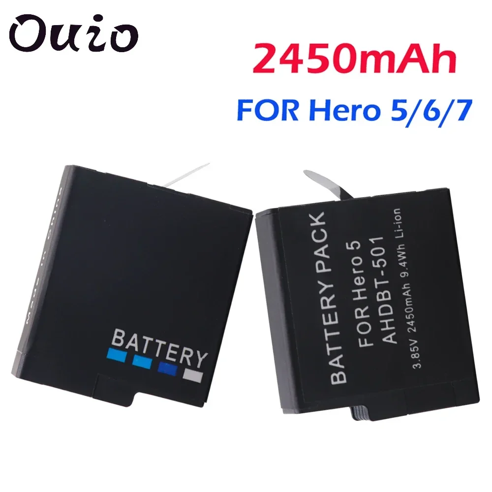 GoPro Hero 7 hero 6 hero 5  2450mAh Battery Bateria for Go Pro Hero7 hero6 hero5 Black camera AHDBT-501 battery