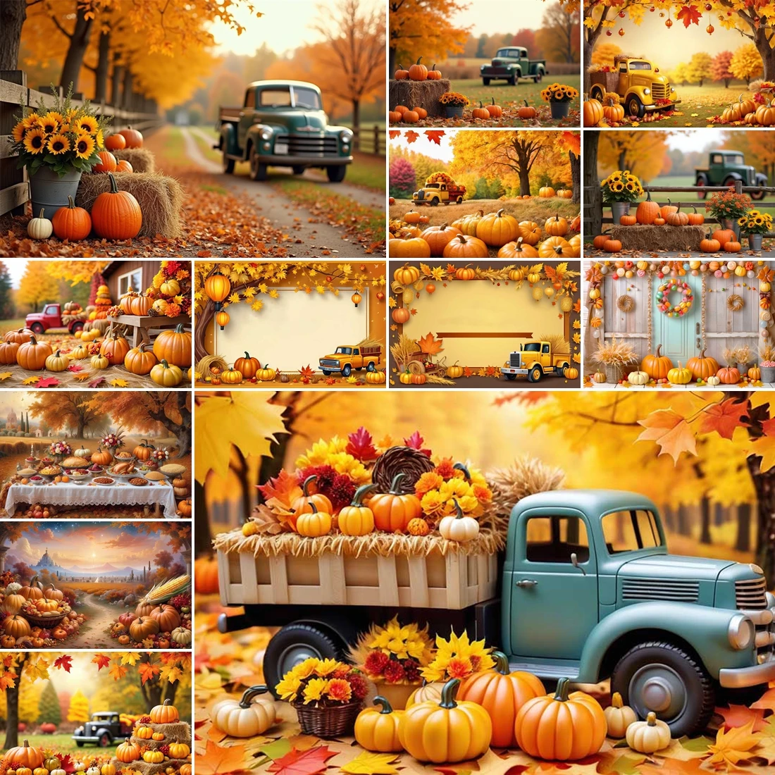 

MOON.QG Autumn Pumpkin Photographic Studio Background Garden Porches Haystacks Custom Backdrop Photo Booth Child Party Supplies