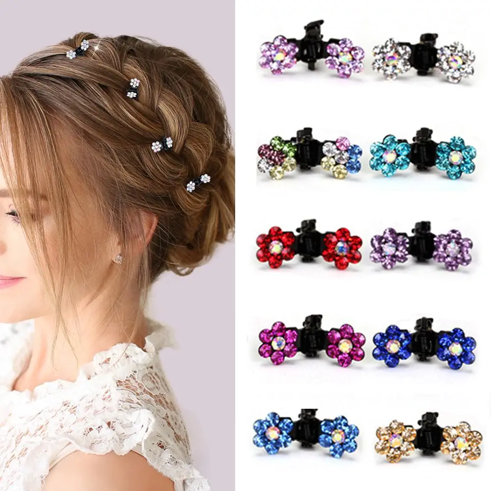 12pcs/set Hair Accessories Flower Headwear Mini Hair Claws Girls Rhinestone Hair Clips Metal Clamps No-Slip Grips