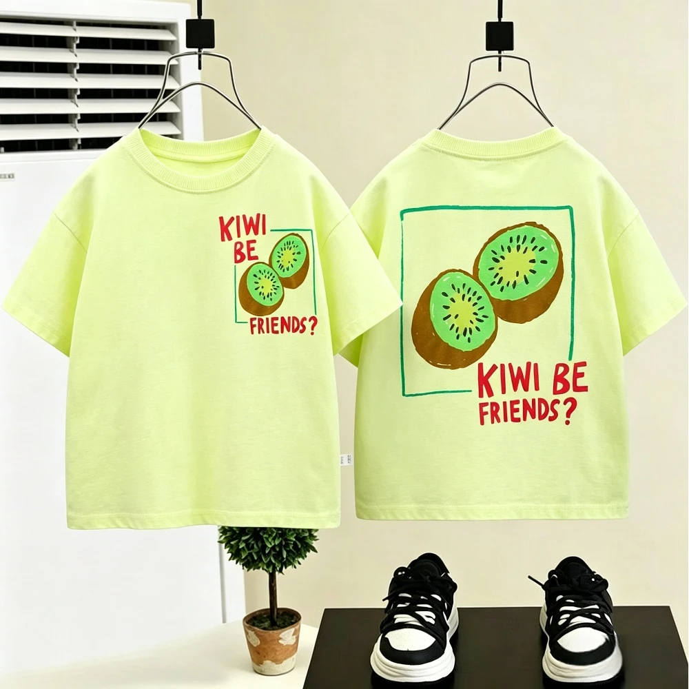 Kids Loose Fit Double Sided T Shirt Summer Lightweight Tops With Fun Fruit Graphics Toddler Tees Baby Boys Girls Children Tops
