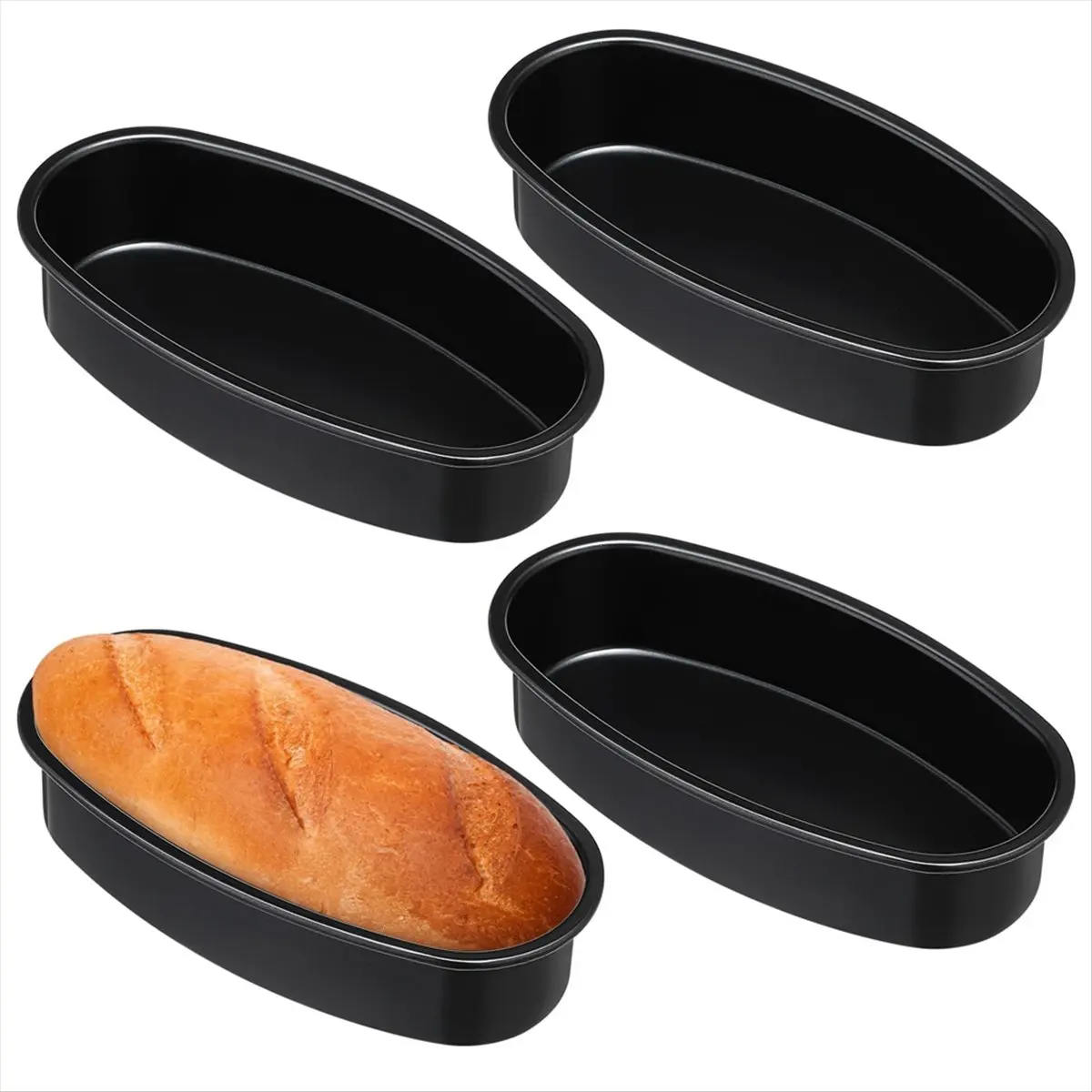 A79G 4 Packs Oval Cheesecake Pan 9x4.5x2 Inches Nonstick Baking Loaf Pan Meat Bakeware Large Cake Mold for Baking Cake