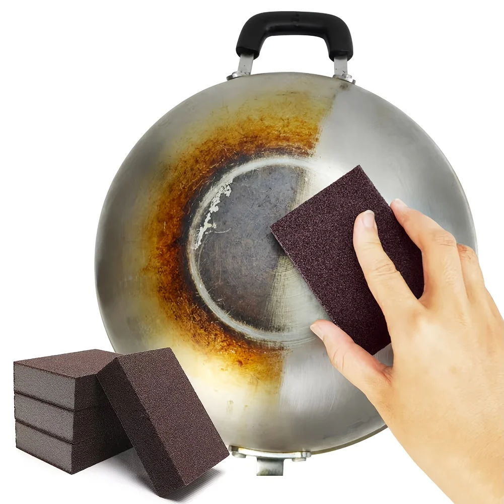 3/6/9/12pcs Carborundum Sponge Emery Magic Wipe Pot Bottom Cleaning Descaling Sponge Brush Rust Removal Tool