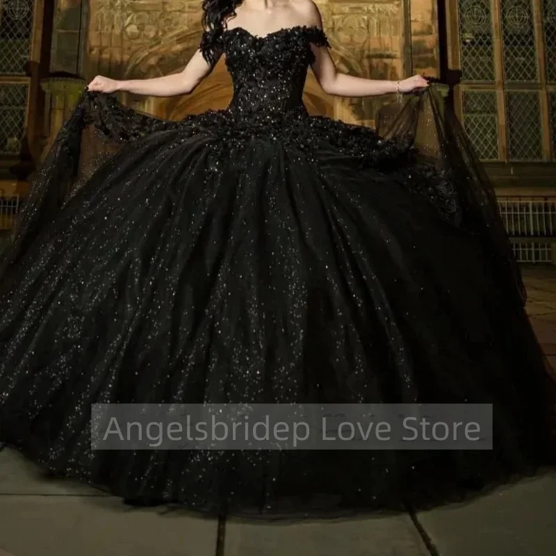 Angelsbridep-vestido de Quinceañera de lujo para mujer, ropa de ocasión de encaje para fiesta de cumpleaños, color negro árabe saudita, 15 y 16, 2025