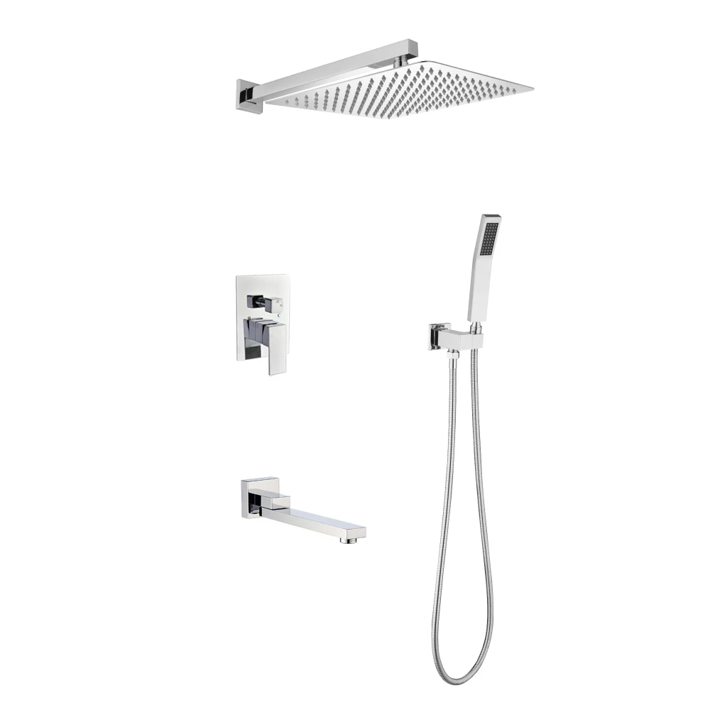 

Wall mounted shower system combo with hand shower, 12 inch shower head and tub spout