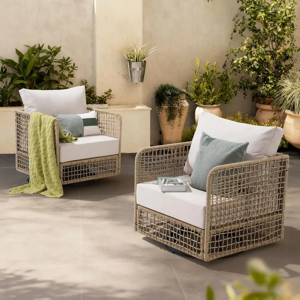 

Outdoor Swivel Rocker Chair Set o 2, Open Weave Wicker Swivel Rocking Chairs with 5.5-in Thick Cushions, ern Rattan Patio urnitu