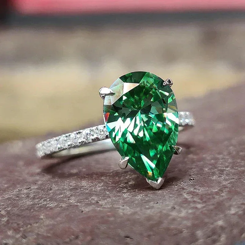 Pear Green CZ Women Rings for Wedding Engagement Ceremony Party Temperament Waterdrop New Fashion Jewelry Gifts