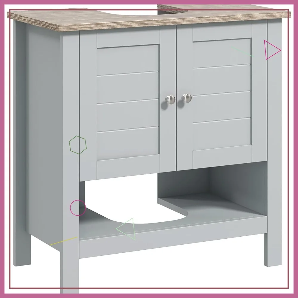 

Under Sink Storage Cabinet, Adjustable Shelf Bathroom Vanity with Open Bottom, Gray Space Saver