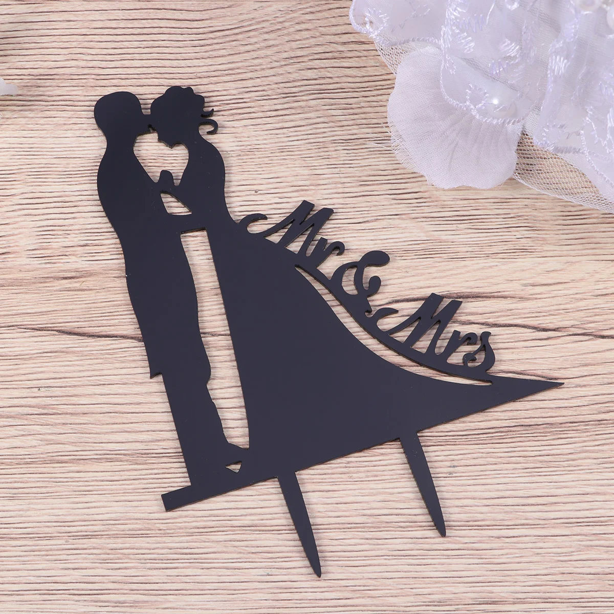 

MR & Mrs with Bride and Groom Style Cake Topper for Wedding / Anniversary / Birthday Party (Black) Cake toppeer