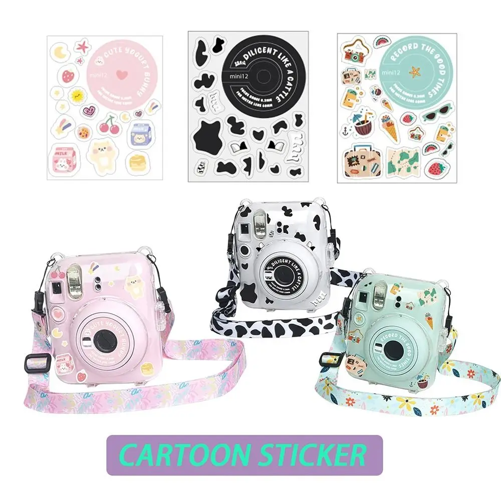 For Fujifilm Instax Mini 12 Transparent Photo Film Storage Bag Camera Case Cover Travel Shoulder Bag with Cute Sticker