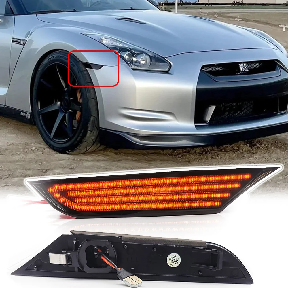 LED Repeat Blinker Front Fender Side Marker Light for Nissan GTR R35 Coupe GT-R 2007-2022 Nismo V6 Flash Amber Warning Lamp
