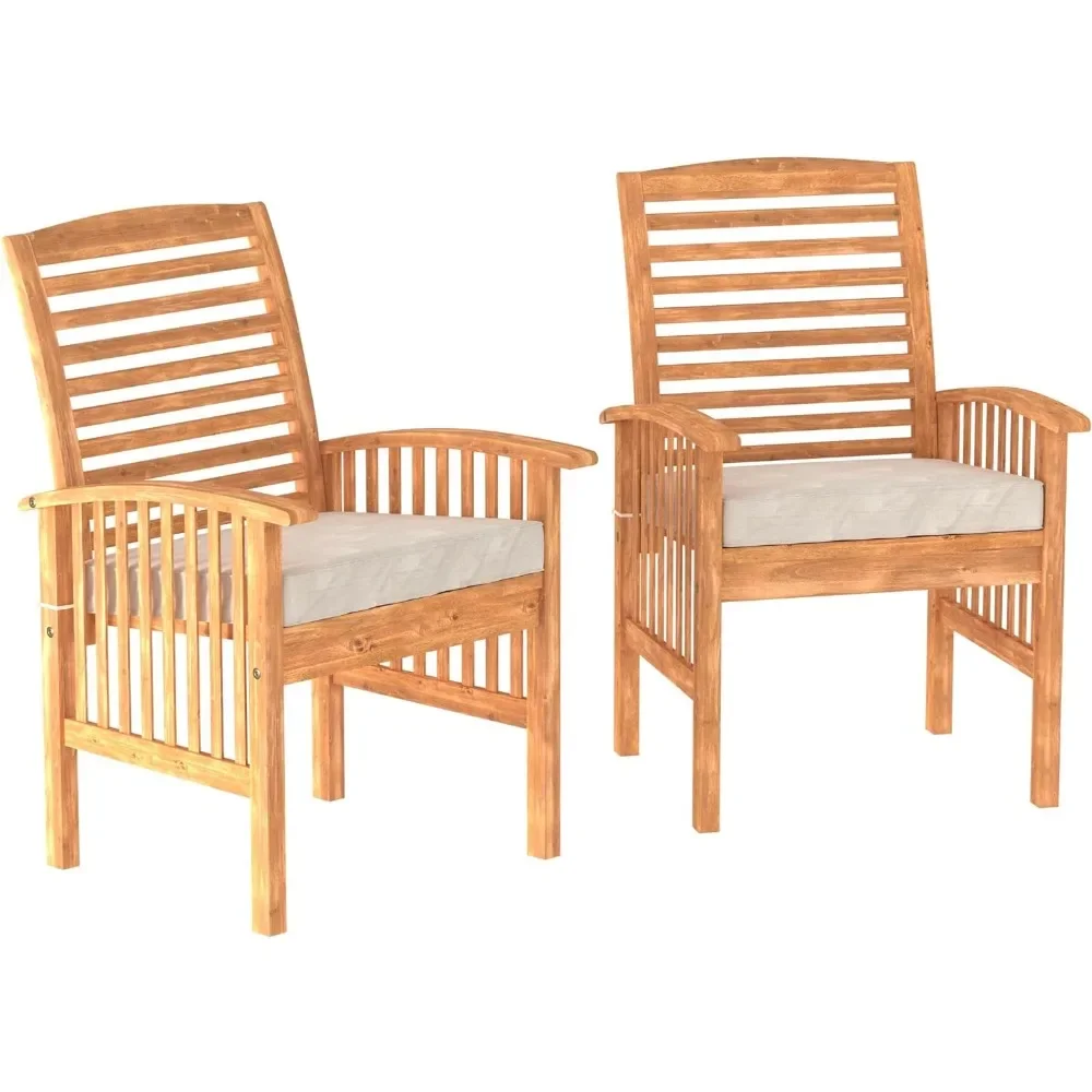 

Modern 2 Piece Solid Acacia Wood Slat Back Outdoor Dining Chairs, Set of 2, Brown