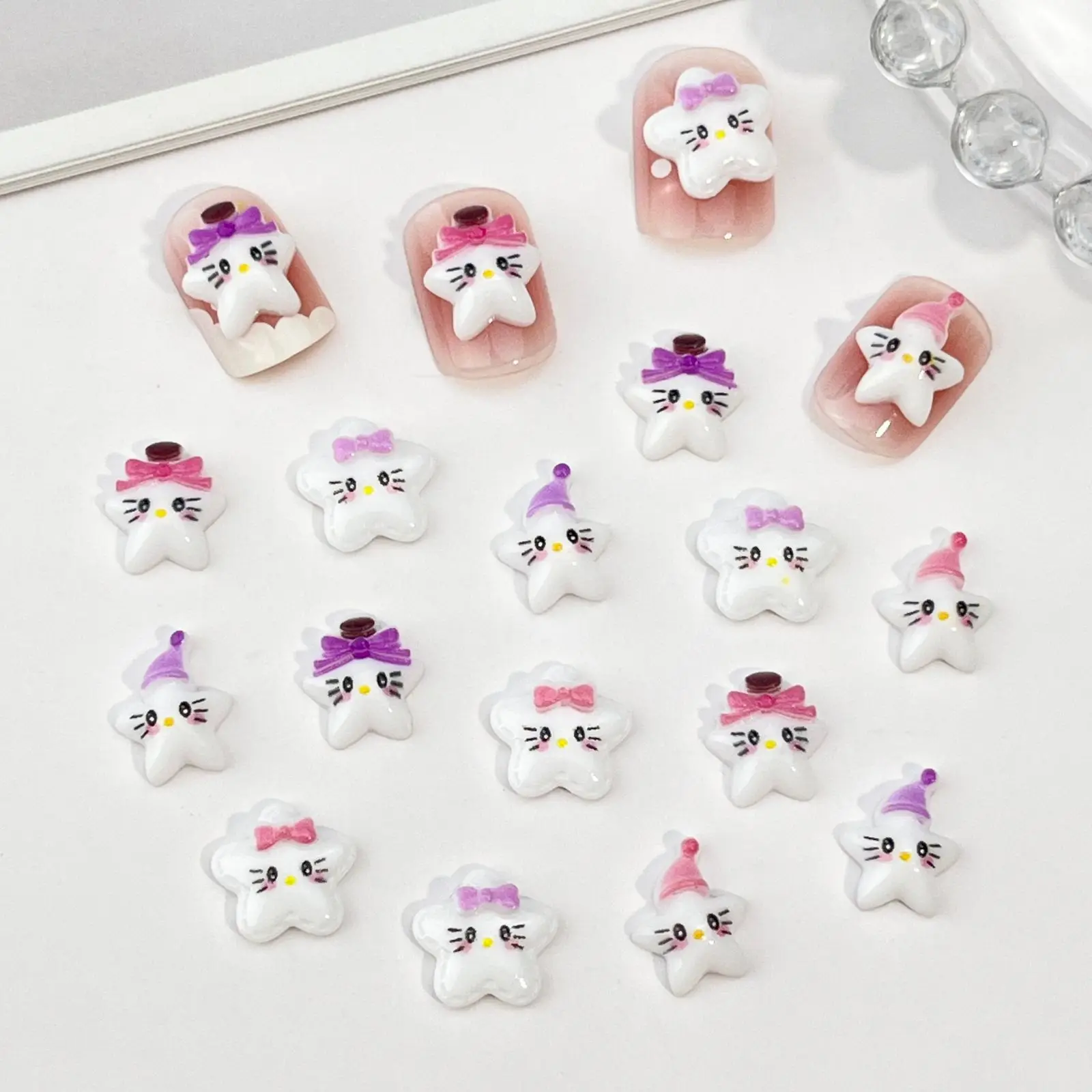 

50Pcs Cartoon Star Hello Kitty Nail Accessories Cute 3D Bow Lucky Star DIY Accessories Nail Accessories