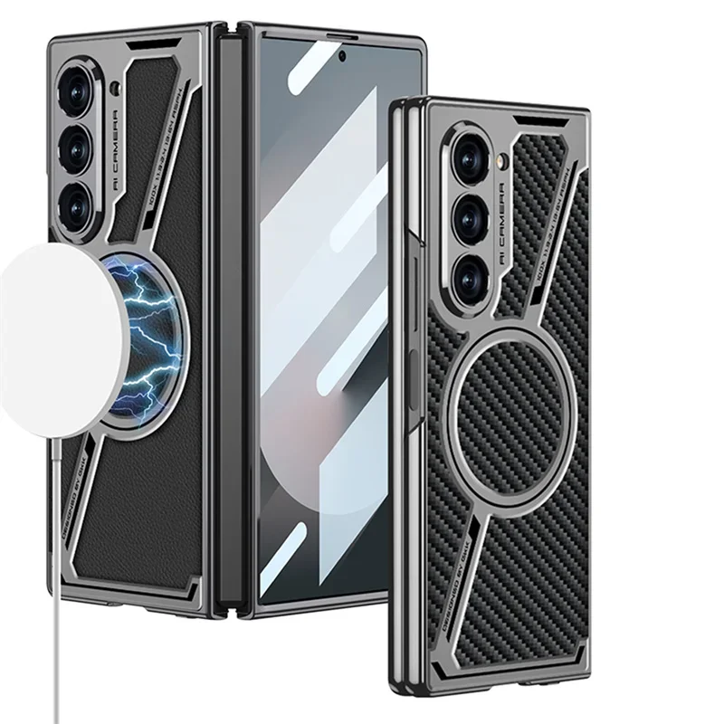 

For Samsung Galaxy Z Fold 6 5G Case Leather Z Shaped Electroplated Magnetic For Galaxy Z Fold 5 Shockproof Protective Cover