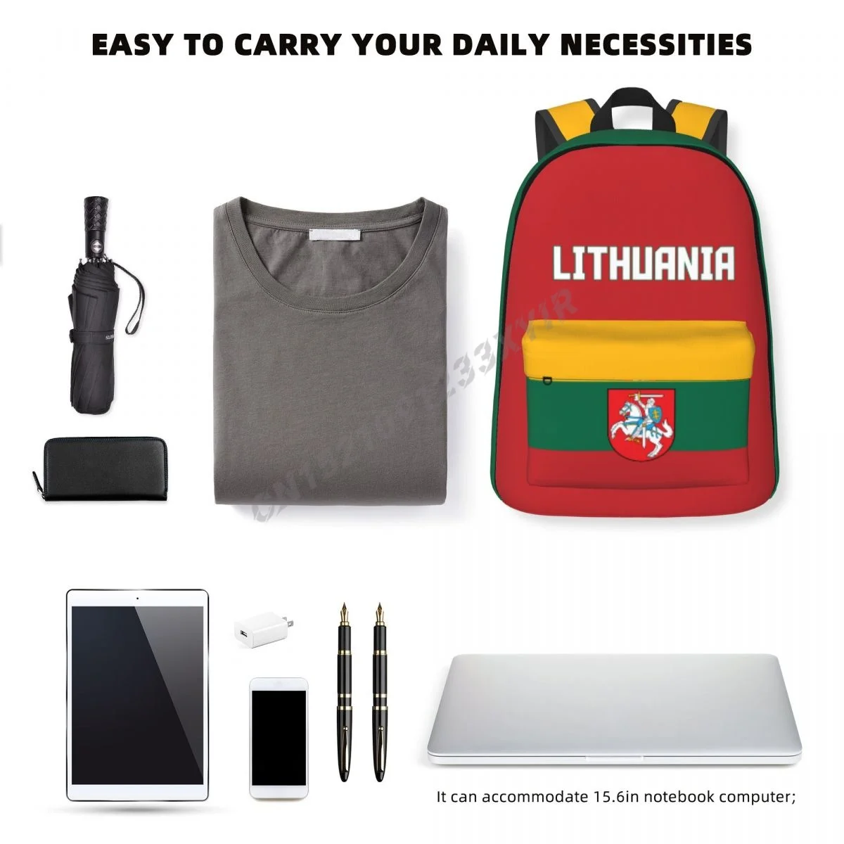 Unisex Backpack Lithuania Flag Stitch Schoolbag Messenger Bag Case Laptop Travel Bag Mochila Gift