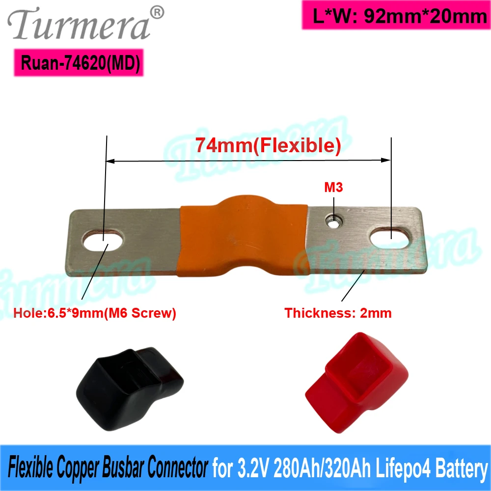 Turmera 12V Busbar Lifepo4 Batterij Flexibele Koperen Connector 56mm 74mm 2mm 300A voor 3.2V 280Ah 320Ah 340Ah Lifepo4 Batterij Gebruik