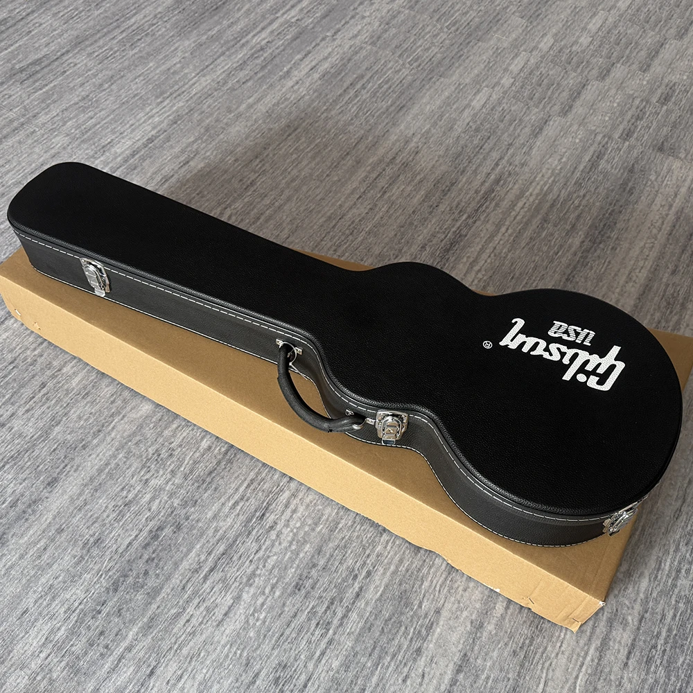 High quality guitar case for Les Paul/LP electric guitar,a black hard wood case with red lining,in stock