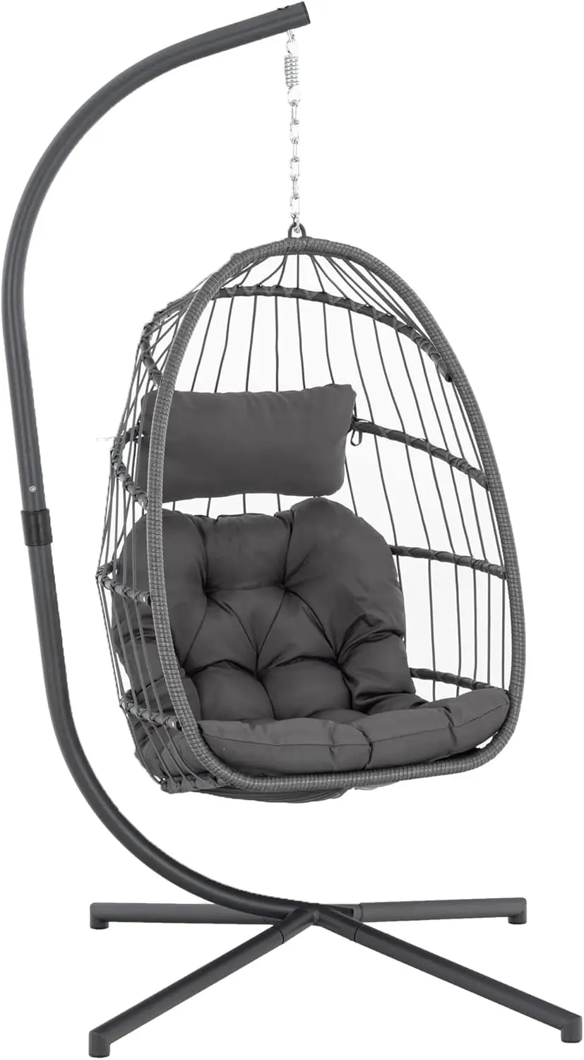 

Indoor Outdoor Egg Hanging with Stand, Patio Wicker Swing Egg Indoor Swinging Chair Outdoor Hammock Egg 350lbs