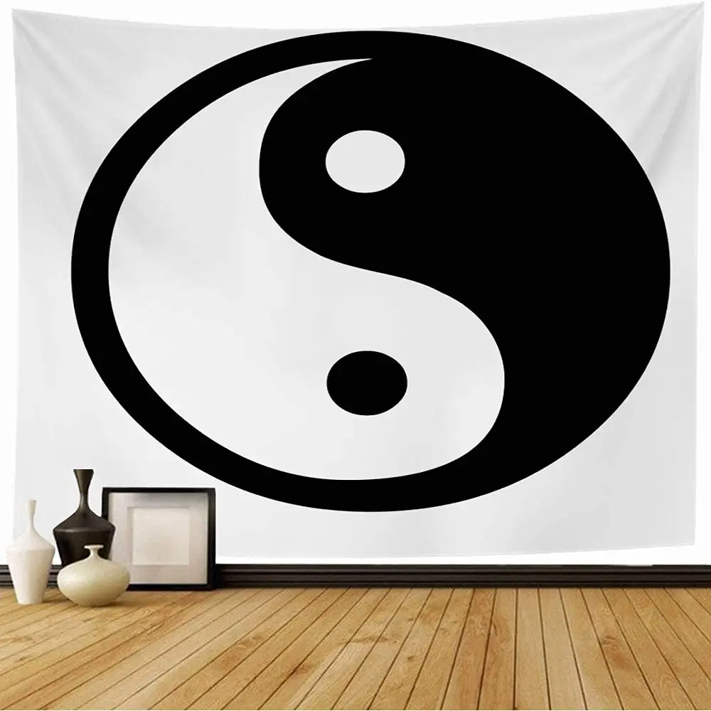 Cool Black and White Tai Chi Yin Yang Dragon Tapestry Wall Hanging for Bedroom Chinese Style Printing Tapestries Dorm Home Decor