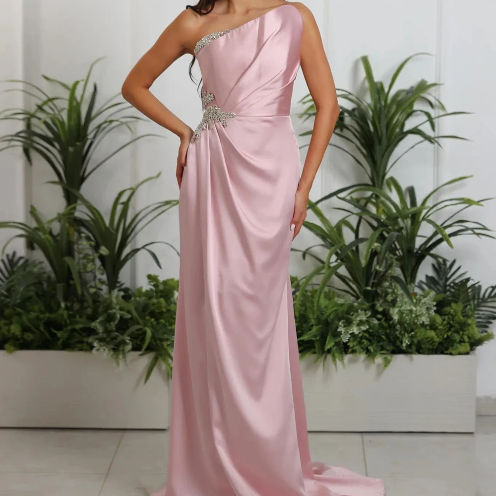 

Satin Sleeveless Boat Neck Floor Length Straight Evening Dress Sweep Train Crystal Exquisite Photo Color Saudi Arabia 2024
