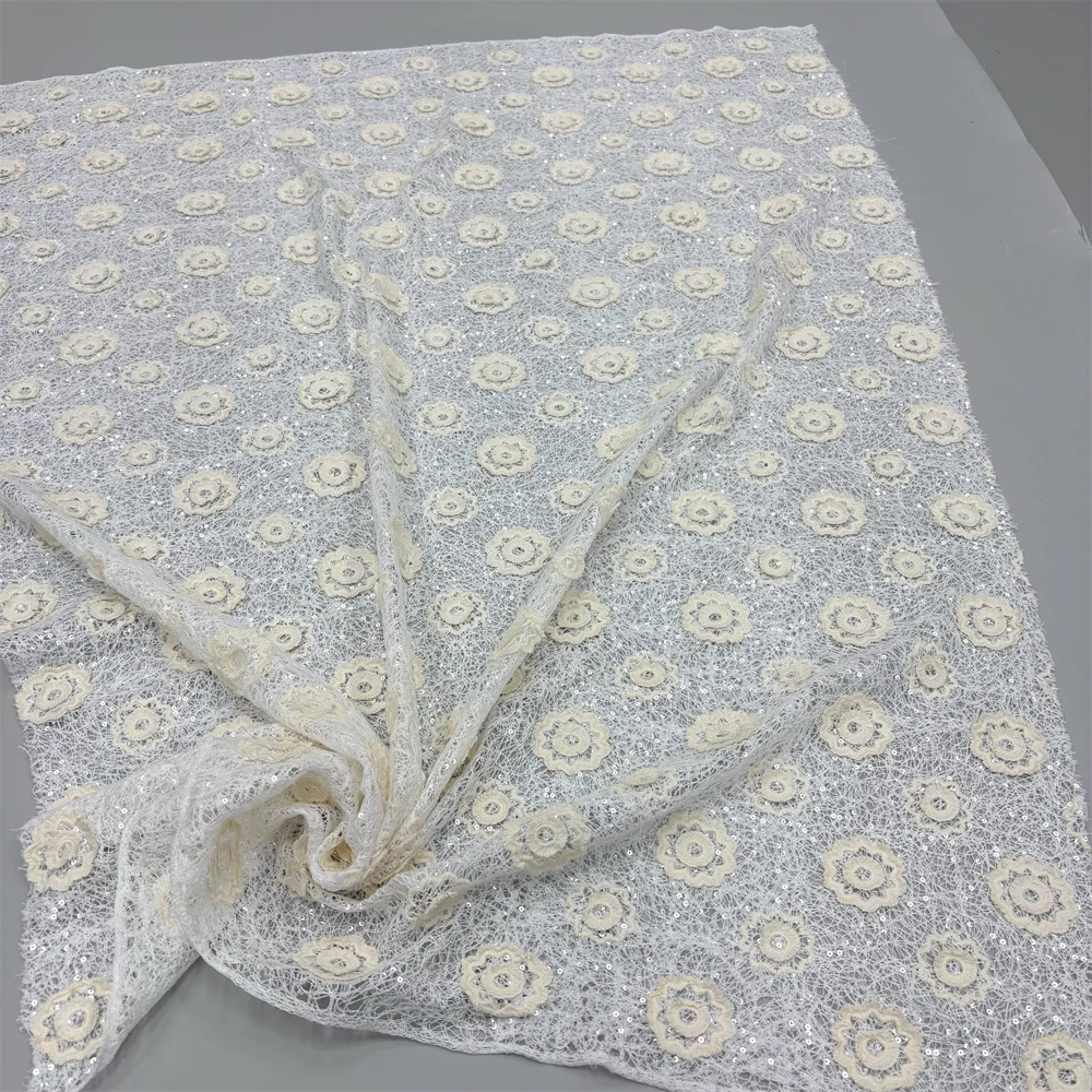 Neuer Stil Dreidimensionale Pailletten-Spitzenstoffe 2026 Hochwertige Spitze Wasserlösliche Bestickte Modische Weiche Spitze 5 Yards – Detail 8