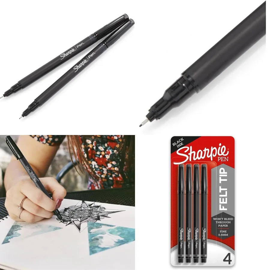 Spidol Felt Tip Sharpie Ujung Halus 0.4Mm untuk Jurnal, Menggambar Seni, dan Menulis Detail di Berbagai Permukaan Bla