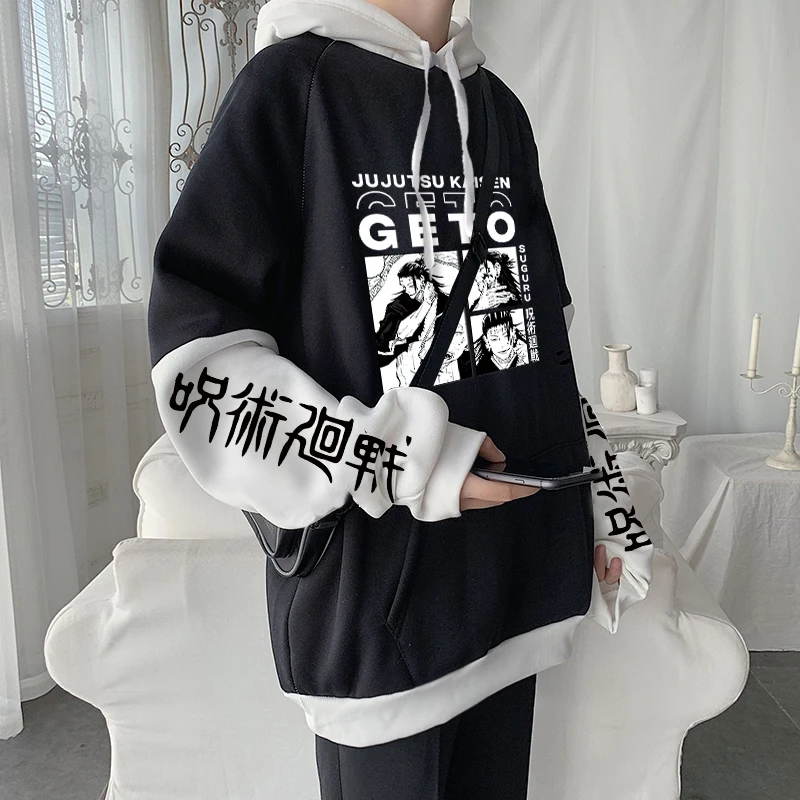 Harajuku Manga Jujutsu Kaisen Geto Suguru جرافيك هوديس المتضخم مقنعين خمر طويلة الأكمام قلنسوة من القطن الرجال ملابس حريمي