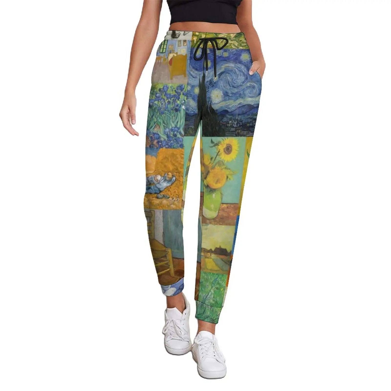 

Van Gogh Collage Baggy Pants Sunflowers Print Classic Joggers Spring Printed Y2K Oversize Trousers Birthday Present