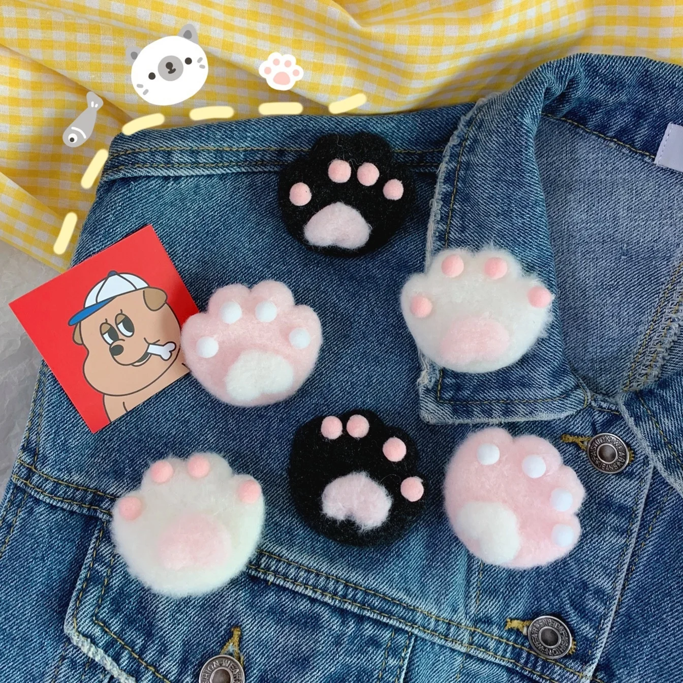 Soft girl versatile Lolita cat claw Plush uniform badge bag clothes student accessories Brooch