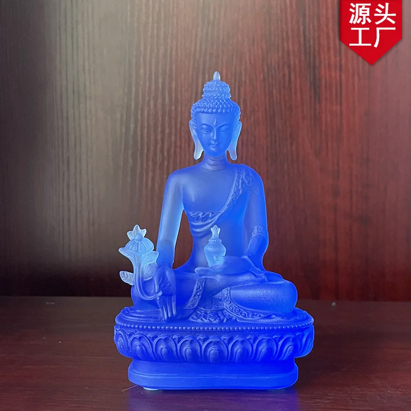 Water glazed Medicine Buddha statue, resin temple, home offering blue glazed Guangmi Sect Buddha