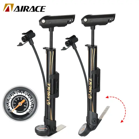 AIRACE Portable Cycling Pump Bicycle 120psi Floor-Standing Air Pump Balloon Tire Inflator Presta Schrader Valve Pump With Guage