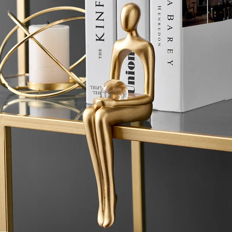 Nordic Home Decoration Resin Abstract Thinker Statue Bookshelf Sculpture Living Room Decoration Figurines  Gold Abstract Statue