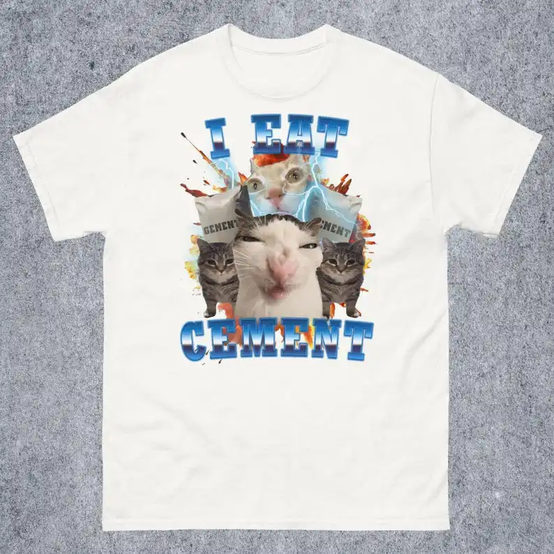 Maglietta con meme gatto divertente I eat Cement, regalo per donna e uomo, regali stupidi, camicie brutte, maglietta non udenti, maglietta Cringe, Inapp