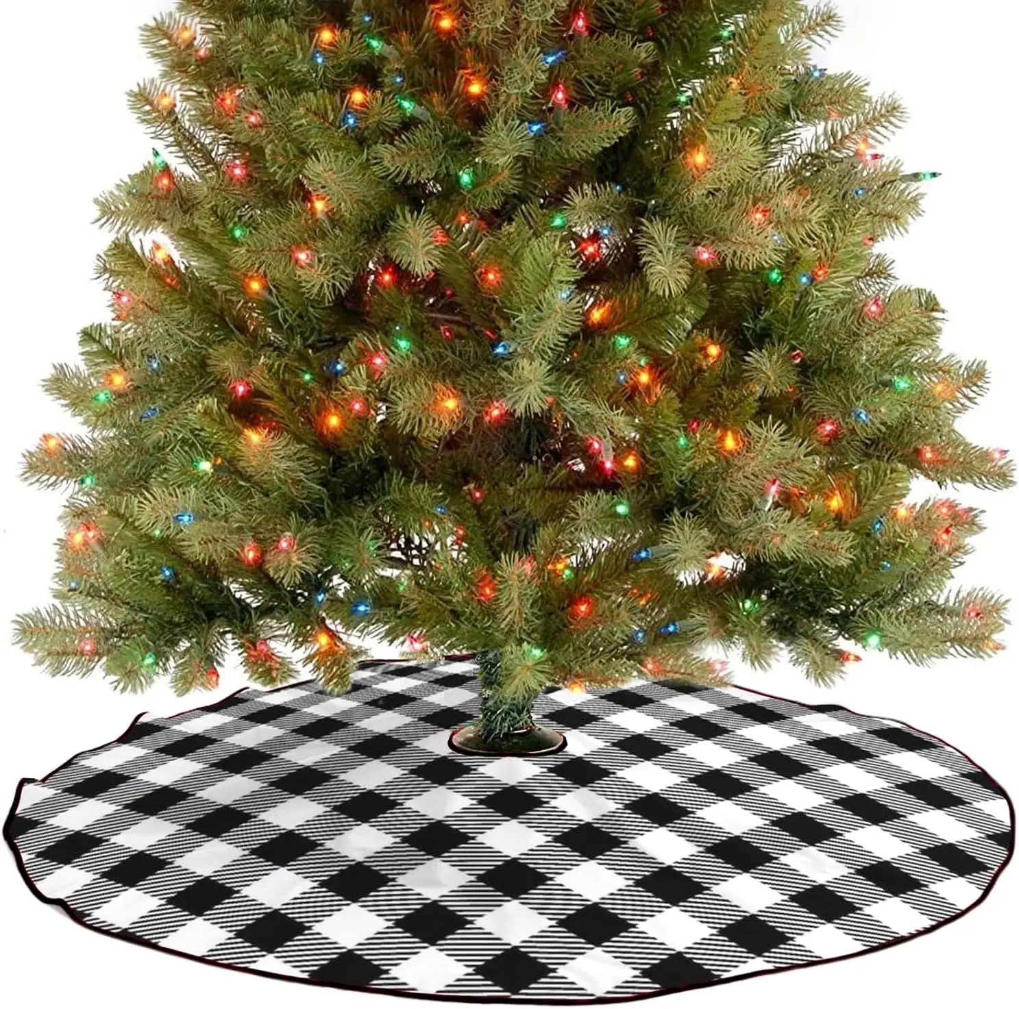 Buffalo Plaid Christmas Tree Skirt Buffalo Check Xmas Tree Mat Black and White Farmhouse Rustic Party Home Decoratio