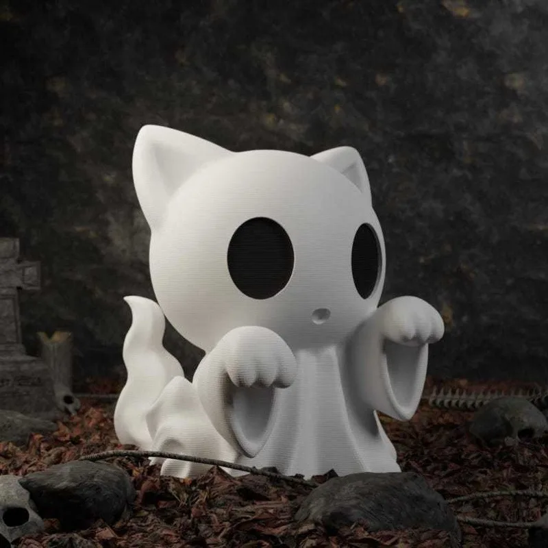 3D White Ghost Animal Mini Statue Cat Dog Car Ornament Cute Mini Sculpture Auto Dashboard Interior Table Home Decoration view 5