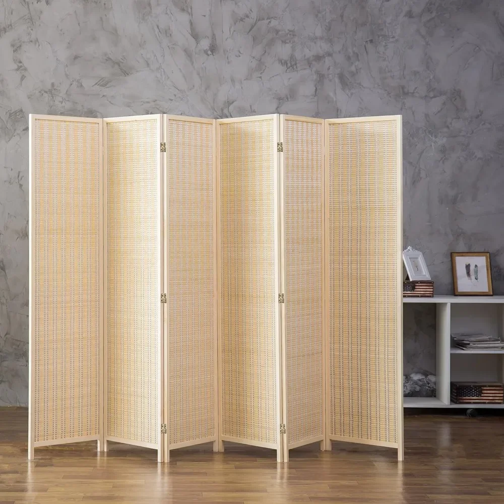 

Beige Folding Partition Wall Dividers Divider for Room Separation Woven Bamboo 6 Panel Room Divider Screen Partition Partitions